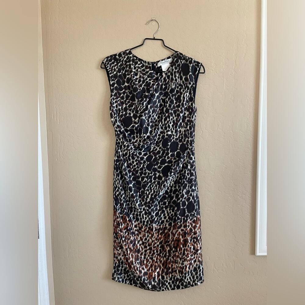 New MaxMara‎ Silk Animal Print Drape Ombre Sheath Dress US 6 - Picture 2 of 7